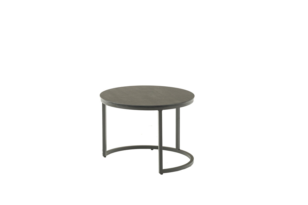 Set mesas auxiliares Albury aluminio con top cristal cerámico antracita | Kubu #