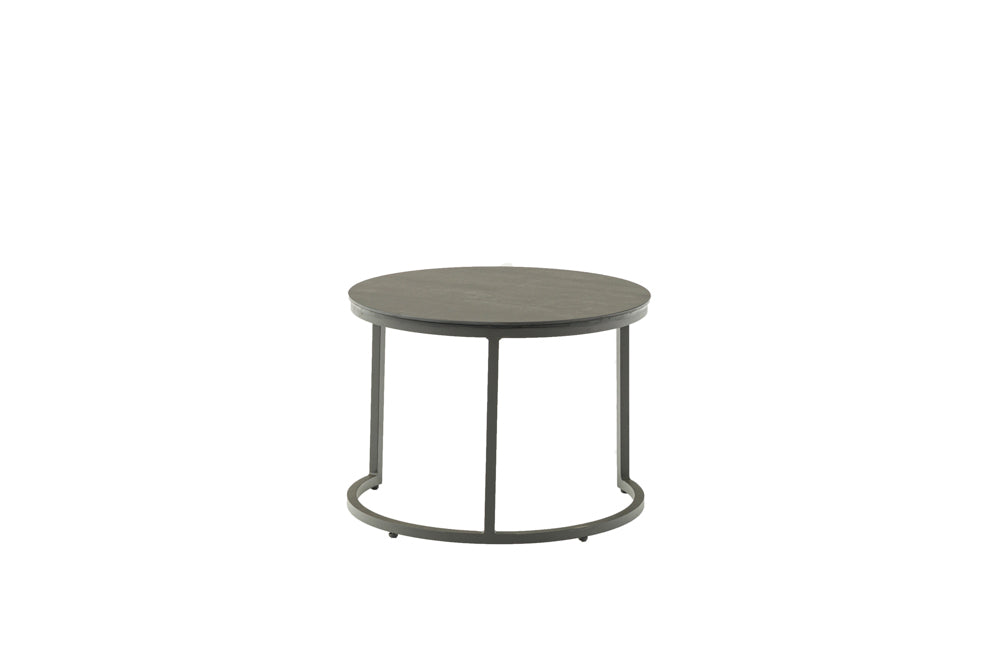 Set mesas auxiliares Albury aluminio con top cristal cerámico antracita | Kubu #