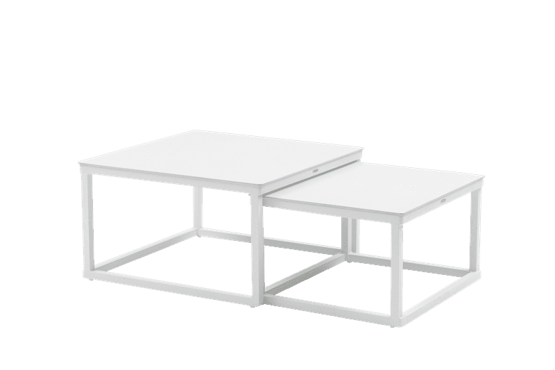 Set mesas auxiliares Silai aluminio blanco top porcelánico beige. | Kubu #