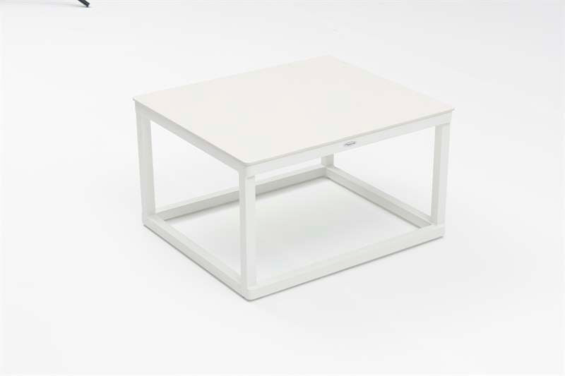 Set mesas auxiliares Silai aluminio blanco top porcelánico beige. | Kubu #