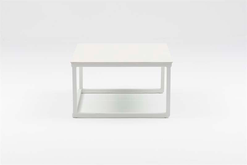 Set mesas auxiliares Silai aluminio blanco top porcelánico beige. | Kubu #