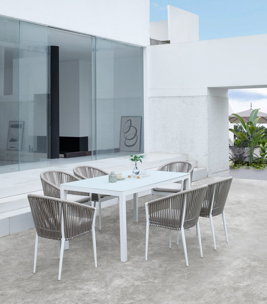 Sillón Ukiah aluminio blanco con cuerda y cojín greige | Kubu #