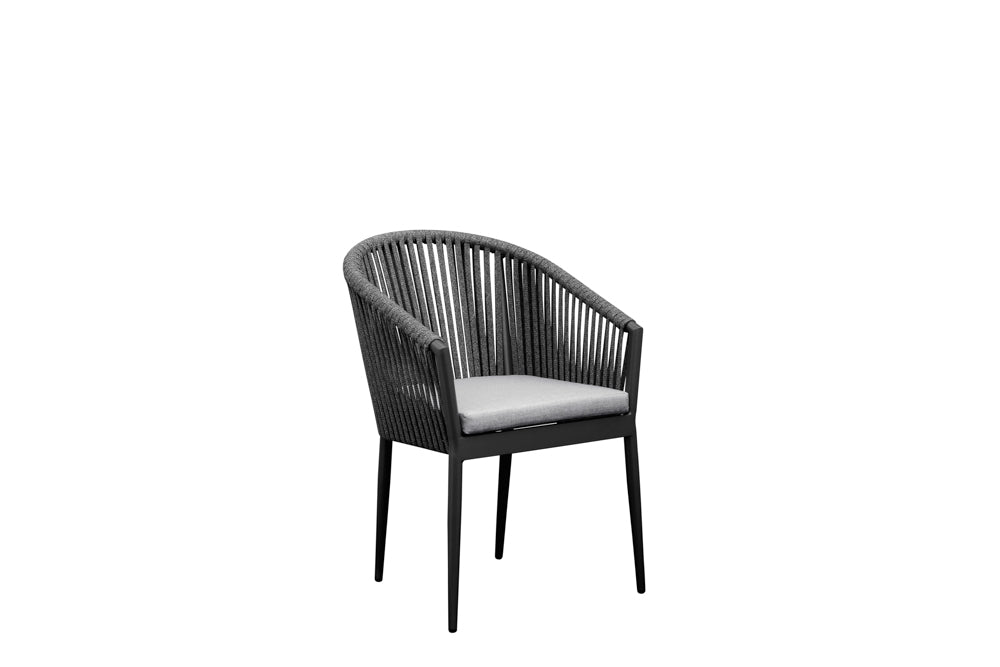 Sillón Ukiah aluminio y cuerda antracita con cojín gris medio | Kubu #