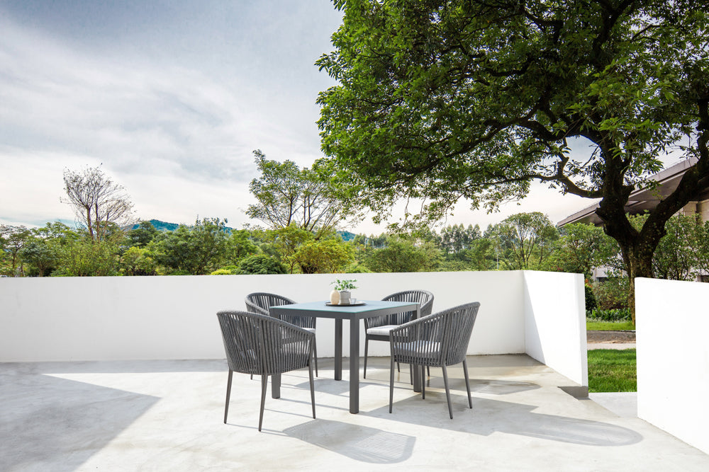 Sillón Ukiah aluminio y cuerda antracita con cojín gris medio | Kubu #