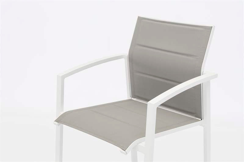 Sillón de Bar ORICK Aluminio Blanco y Textilene Gris Elegante | Kubu #
