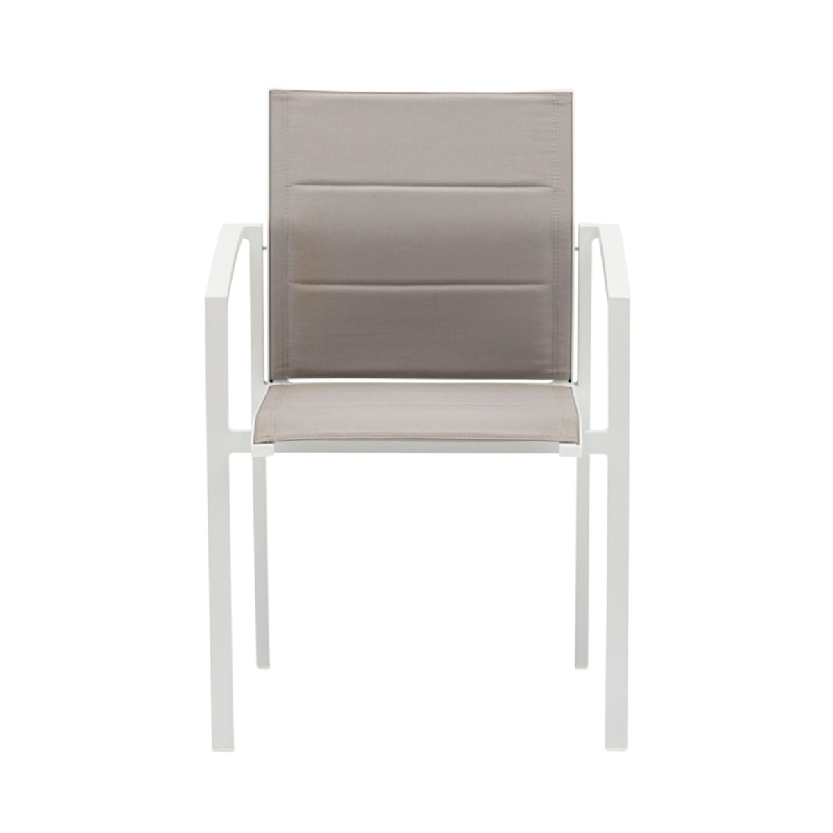 Sillón de comedor ORICK aluminio blanco y textil gris claro | KUBU #