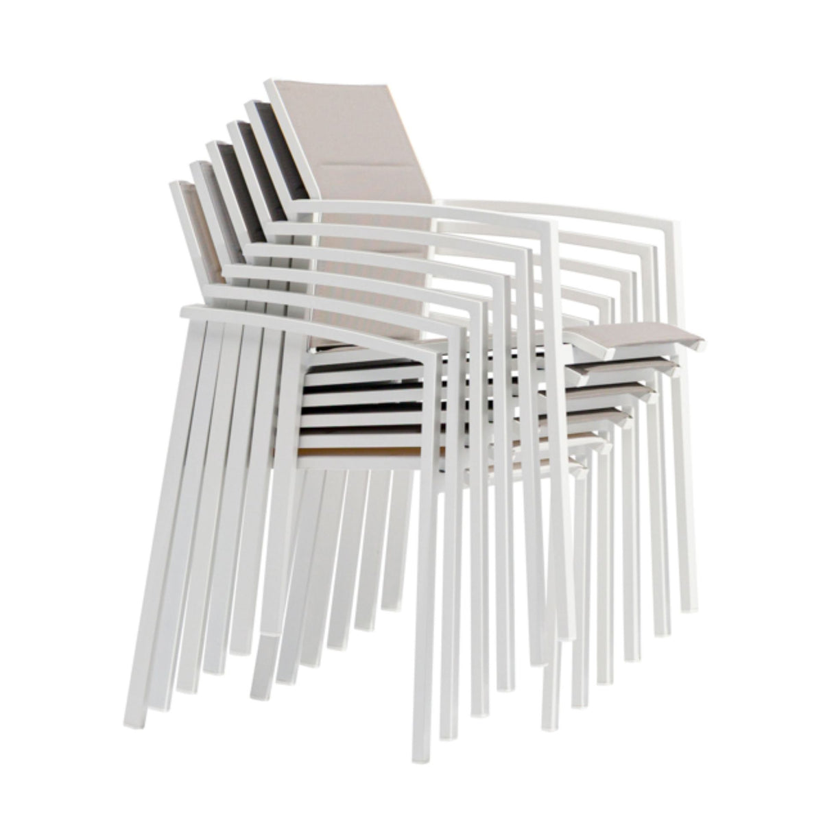 Sillón de comedor ORICK aluminio blanco y textil gris claro | KUBU #
