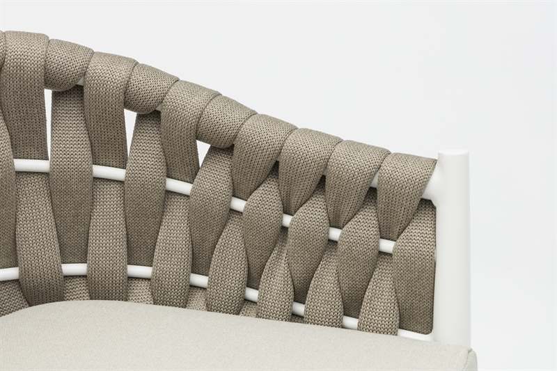 Sillón para barra de bar Meridian aluminio blanco cuerda greige y textil greige | Kubu #