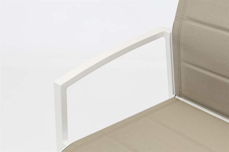 Sillón para barra de bar ORICK aluminio blanco y textil taupe