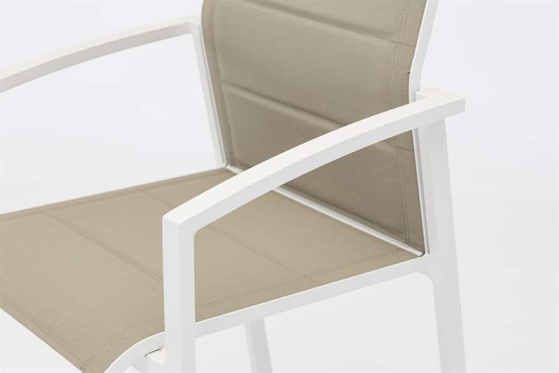 Sillón para barra de bar ORICK aluminio blanco y textil taupe