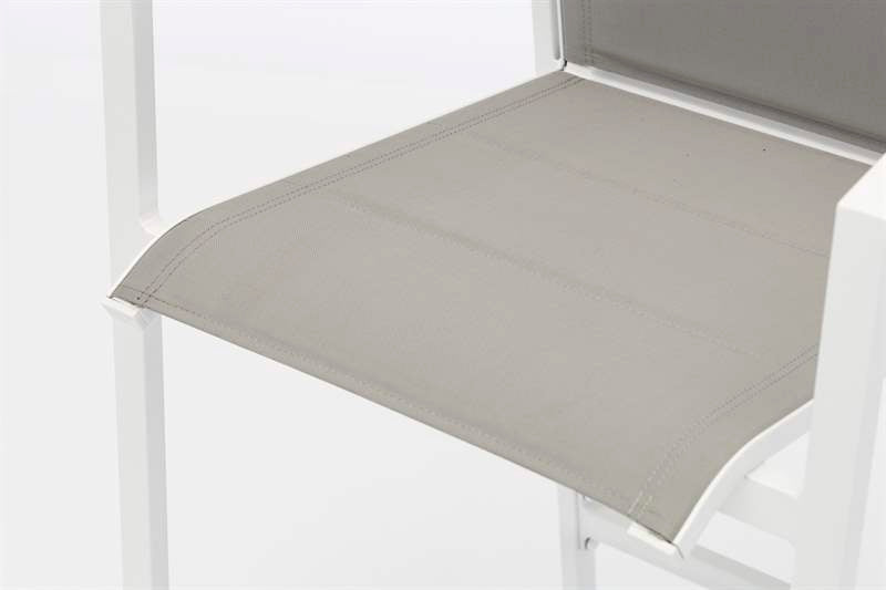 Sillón para barra de bar ORICK aluminio blanco y textilene gris