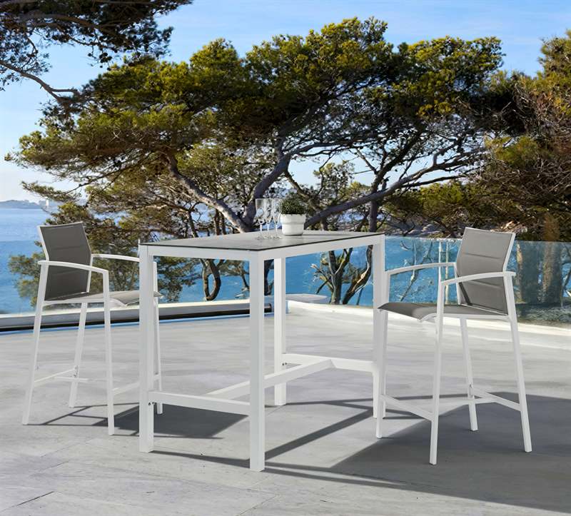 Sillón para barra de bar ORICK aluminio y textil blanco