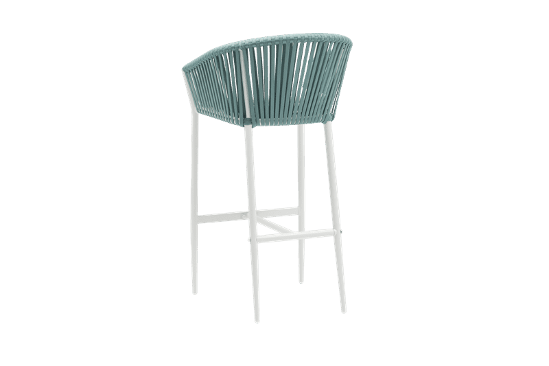 Sillón para barra de bar Ukiah aluminio blanco con cuerda aqua y cojín gris claro | Kubu #