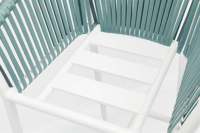Sillón para barra de bar Ukiah aluminio blanco con cuerda aqua y cojín gris claro | Kubu #