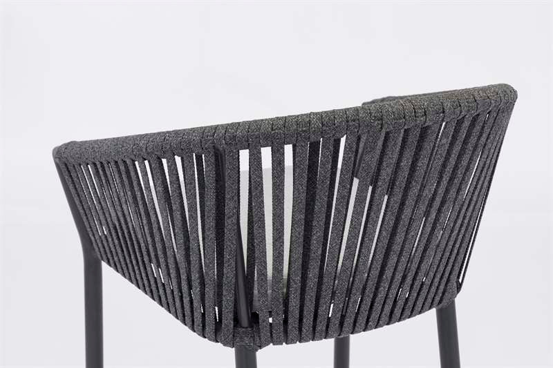 Sillón para barra de bar Ukiah aluminio y cuerda antracita con cojín gris medio. | Kubu #