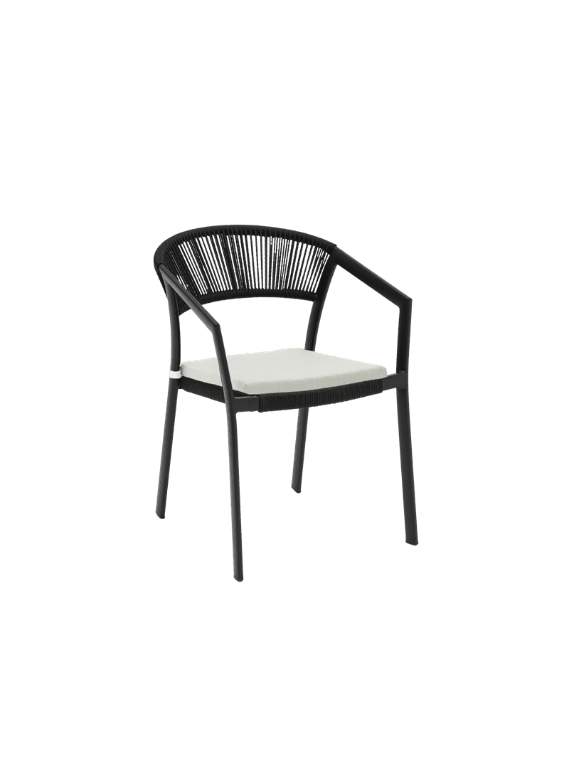 Silla con Brazos Exterior Appelton | Aluminio y Cuerda Negra | KUBU #