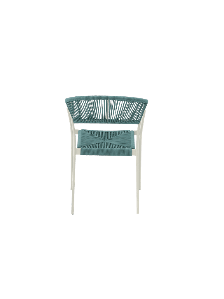 Silla con brazos Appelton aluminio blanco bone y trenzado aqua | Kubu #