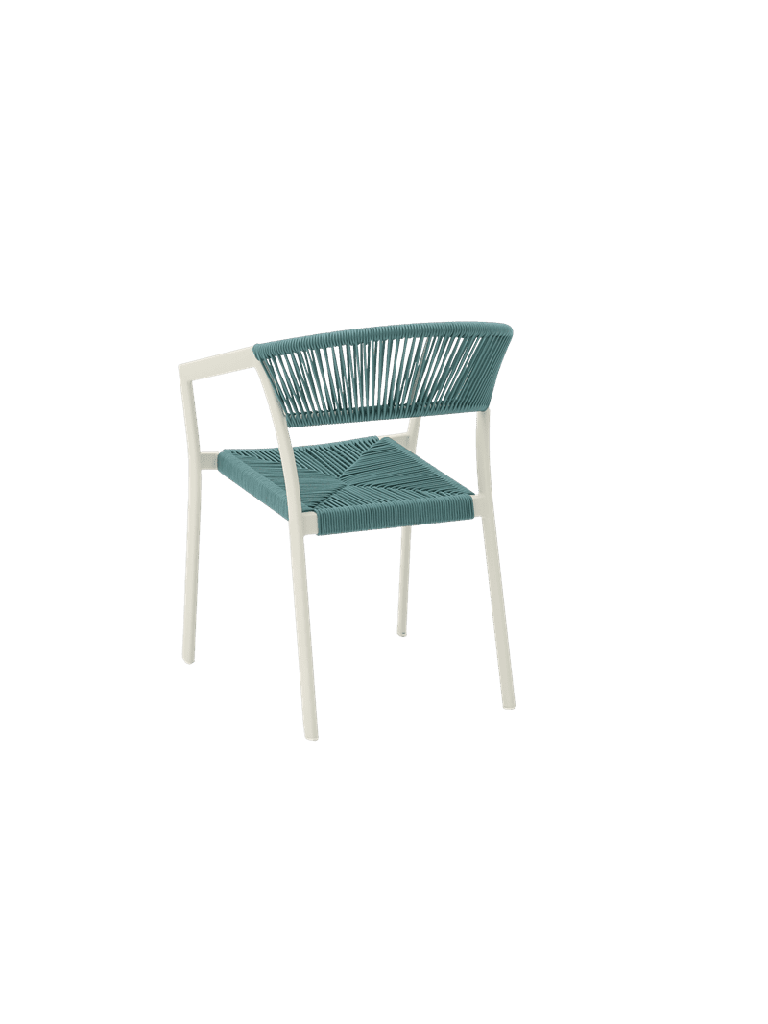 Silla con brazos Appelton aluminio blanco bone y trenzado aqua | Kubu #