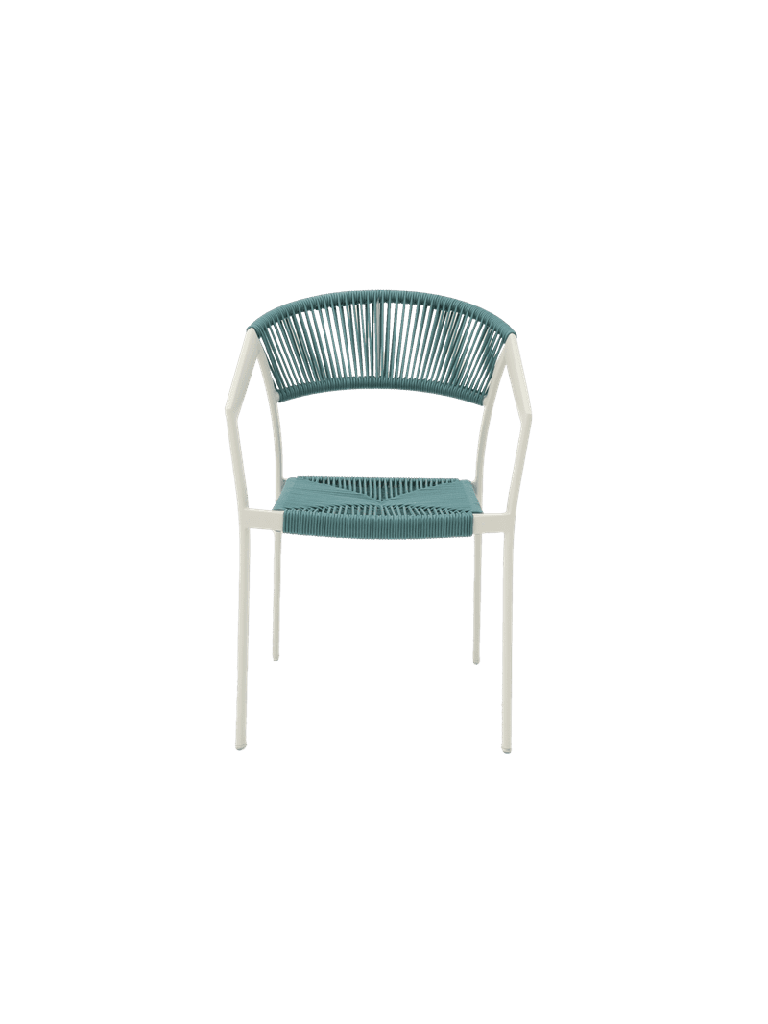 Silla con brazos Appelton aluminio blanco bone y trenzado aqua | Kubu #