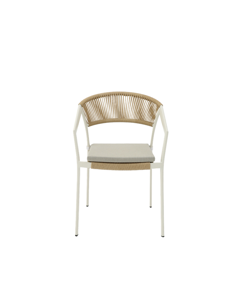 Silla con brazos Appelton aluminio blanco bone y trenzado natural | Kubu #
