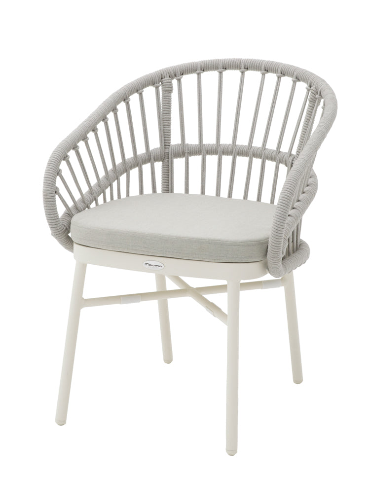 Silla con brazos Milton aluminio blanco bone y cuerda gris claro
