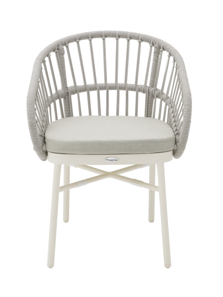 Silla con brazos Milton aluminio blanco bone y cuerda gris claro