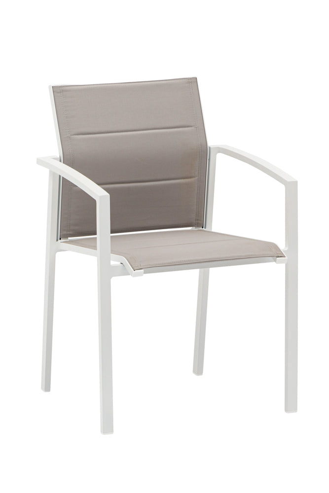 Silla de Comedor Exterior Orick | Aluminio Blanco y Textil Gris claro | Kubu #