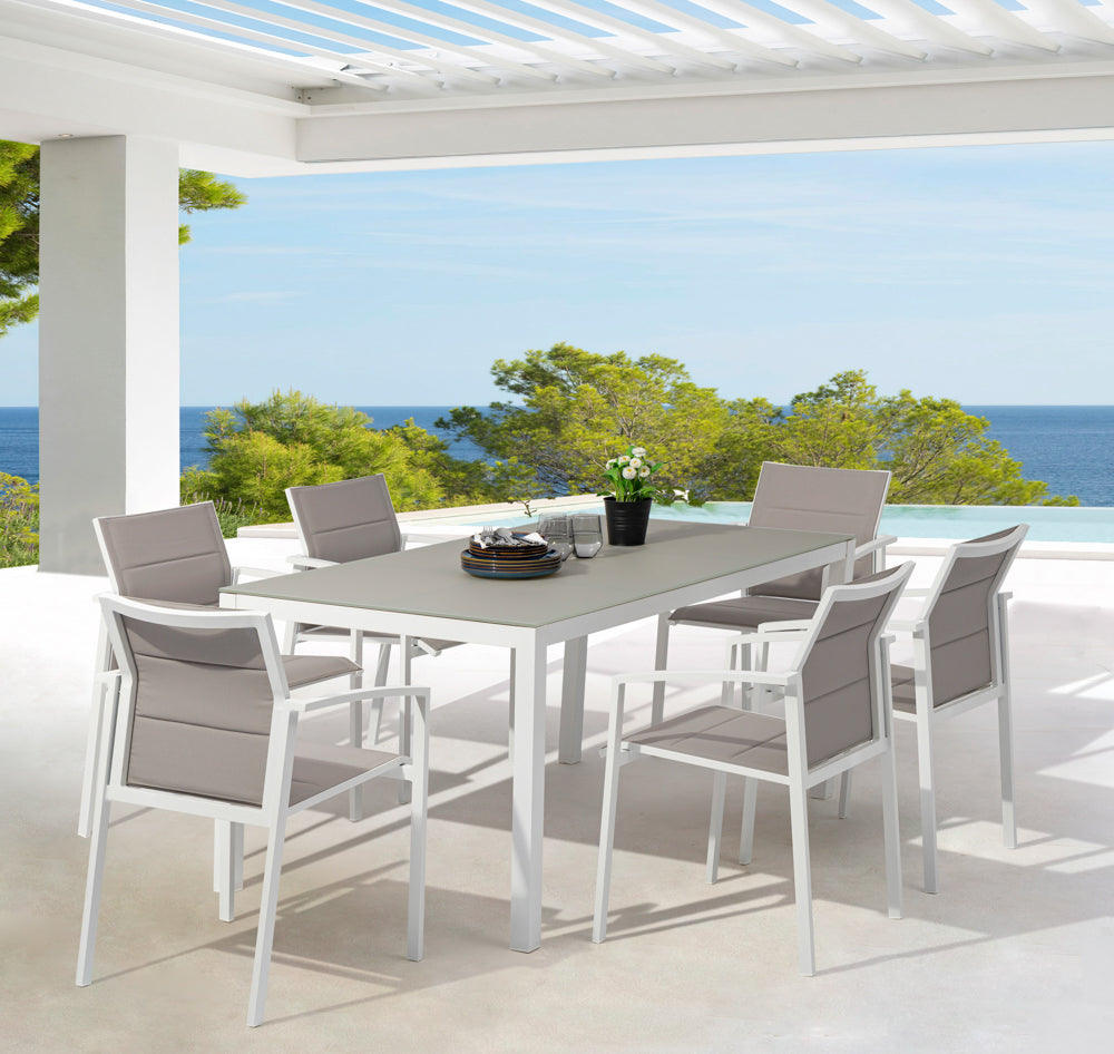 Silla de Comedor Exterior Orick | Aluminio Blanco y Textil Gris claro | Kubu #