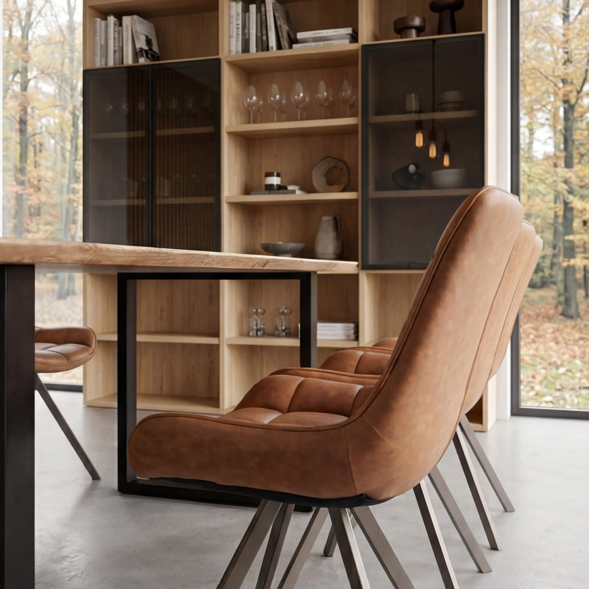 Silla de Comedor Vernon | Tejido Color Camel y Patas Negras | KUBU #