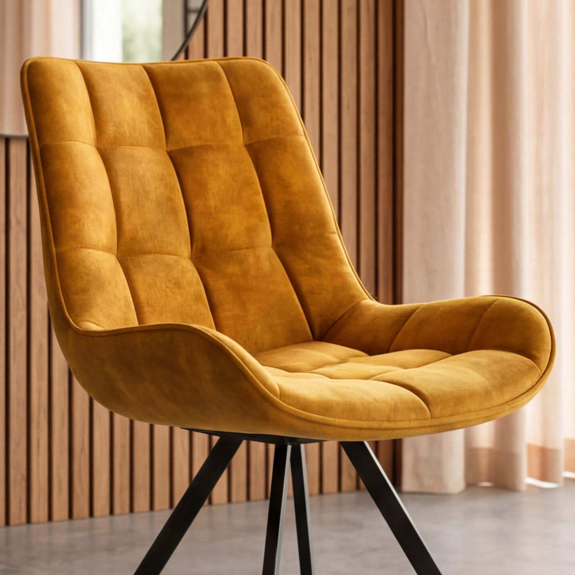 Silla de Comedor Vernon | Tejido Color Gold y Patas Negras | KUBU #