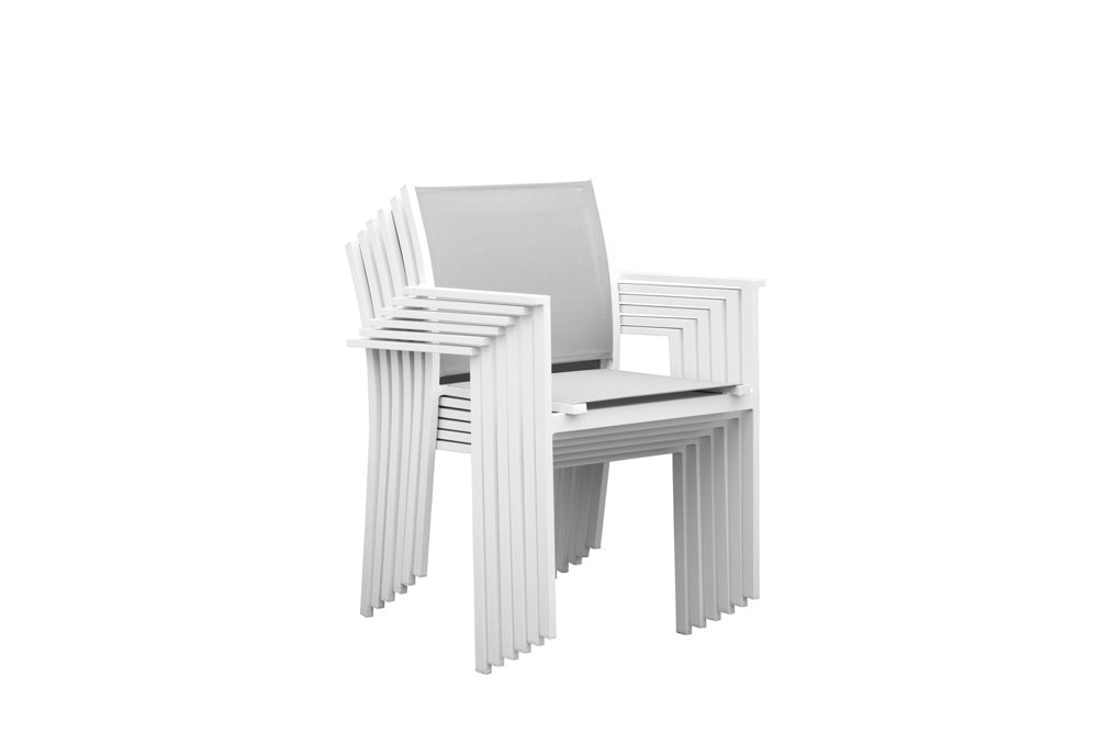 Silla de comedor Adin aluminio blanco y textilene gris claro