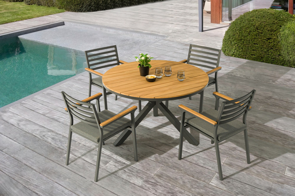 Silla de comedor Broome aluminio antracita y teca | KUBU #