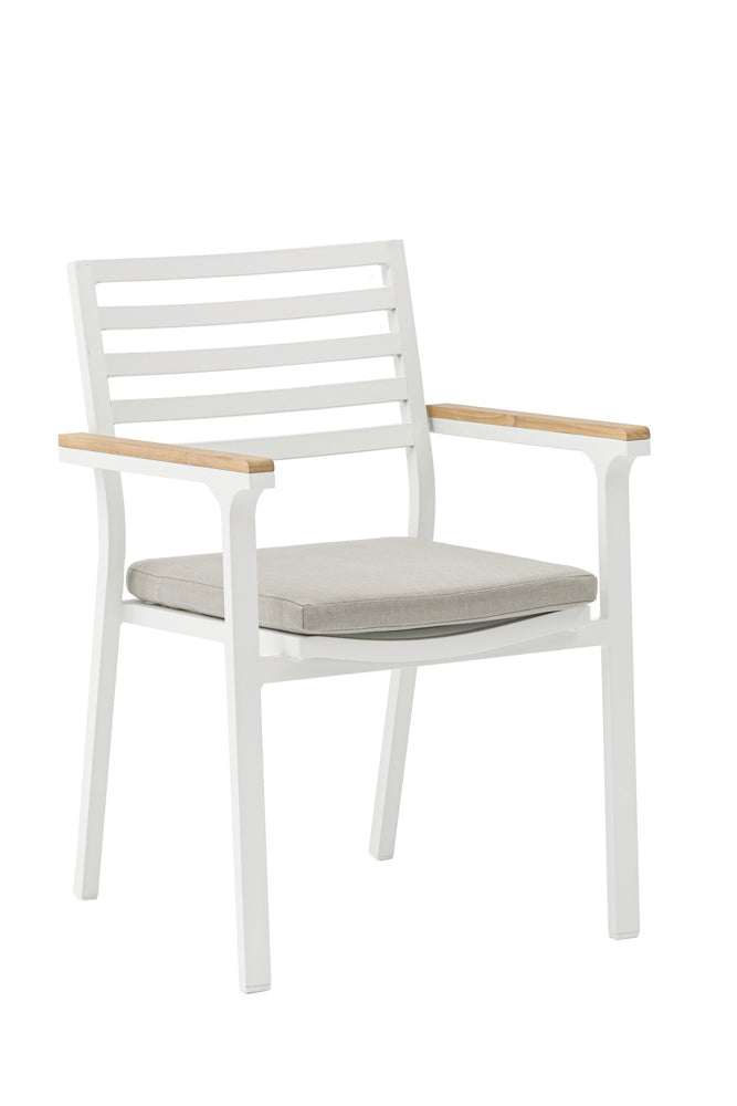 Silla de comedor Broome aluminio blanco y teca | KUBU #