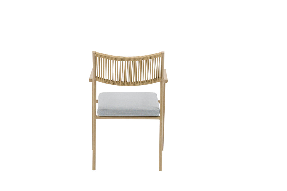 Silla de comedor Harmony aluminio efecto madera y cuerda natural. | Kubu #