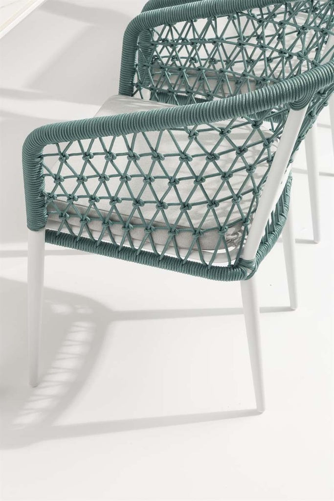 Silla de comedor Nelayan aluminio blanco cuerda aqua | Kubu #