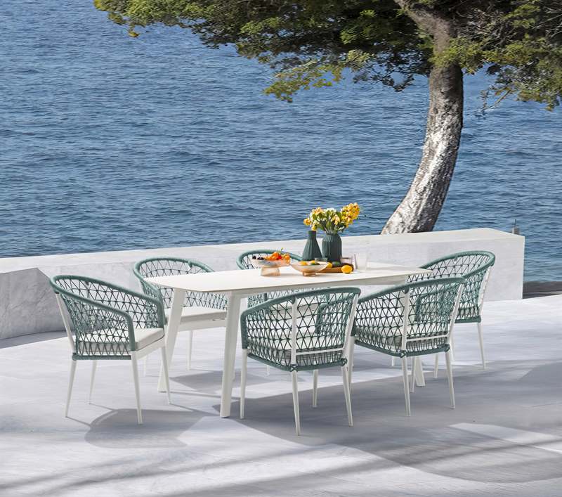 Silla de comedor Nelayan aluminio blanco cuerda aqua | Kubu #