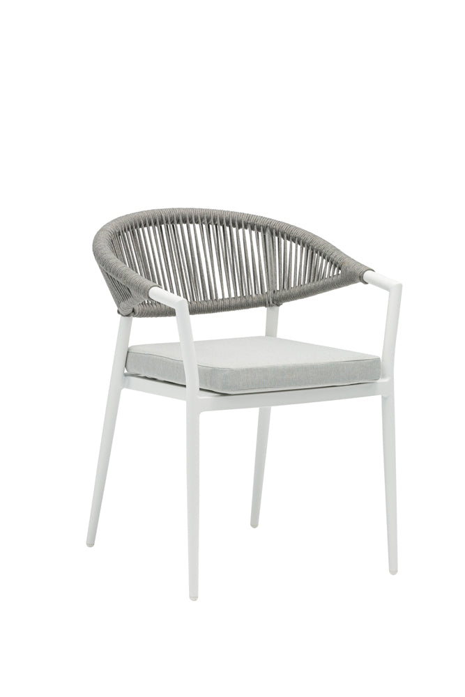 Silla de comedor Ross aluminio blanco con cojín gris claro | Kubu #