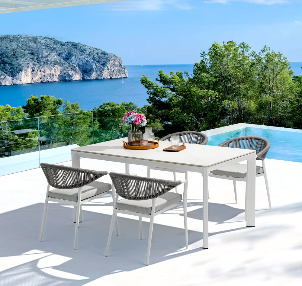 Silla de comedor Ross aluminio blanco con cojín gris claro | Kubu #
