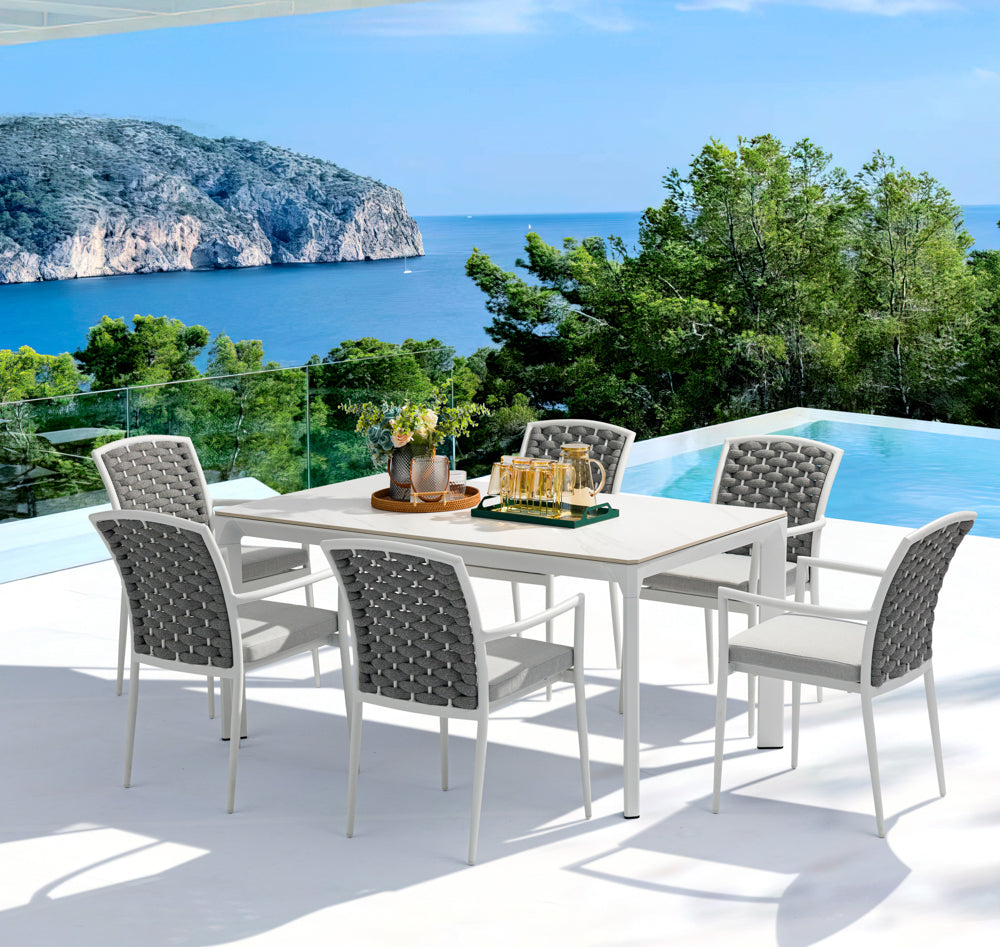 Silla de comedor Walga aluminio blanco cojín gris claro | Kubu #