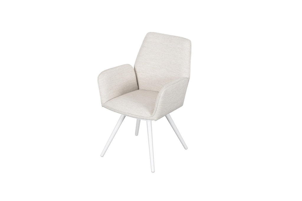 Silla de comedor giratoria Levin aluminio blanco textil beige | Kubu #