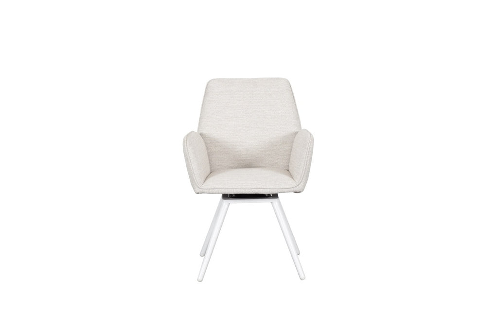 Silla de comedor giratoria Levin aluminio blanco textil beige | Kubu #