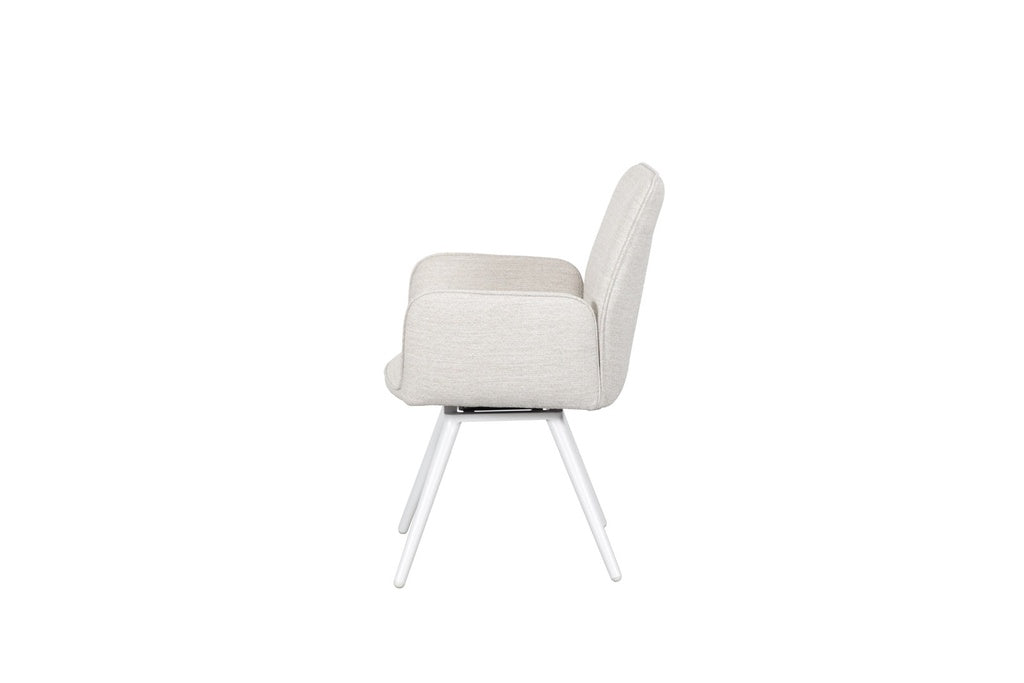 Silla de comedor giratoria Levin aluminio blanco textil beige | Kubu #