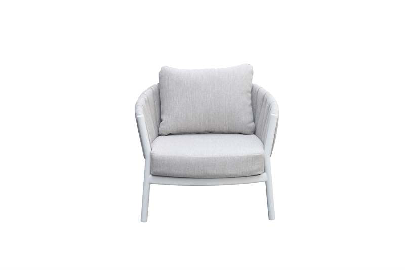 Sofá 1 plaza Attica aluminio blanco y textil gris claro | Kubu #
