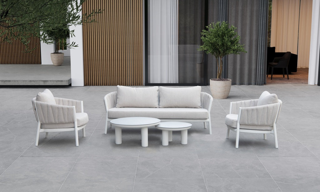 Sofá 1 plaza Attica aluminio blanco y textil gris claro | Kubu #
