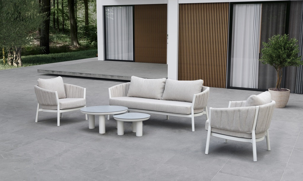 Sofá 1 plaza Attica aluminio blanco y textil gris claro | Kubu #