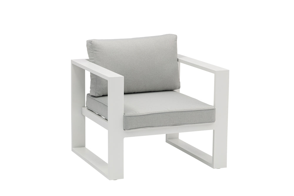Sofá 1 plaza Niland aluminio blanco y cojinería gris claro | Kubu #