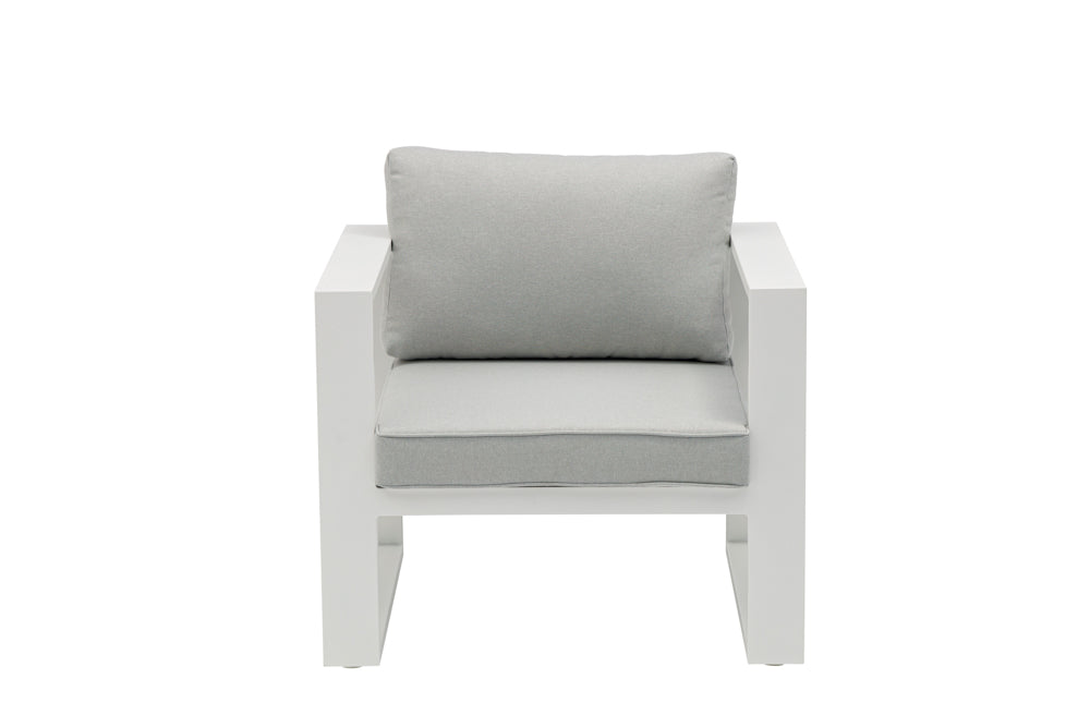 Sofá 1 plaza Niland aluminio blanco y cojinería gris claro | Kubu #