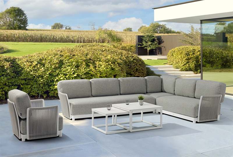 Sofá 1 plaza Silai aluminio blanco textil gris medio | Kubu #