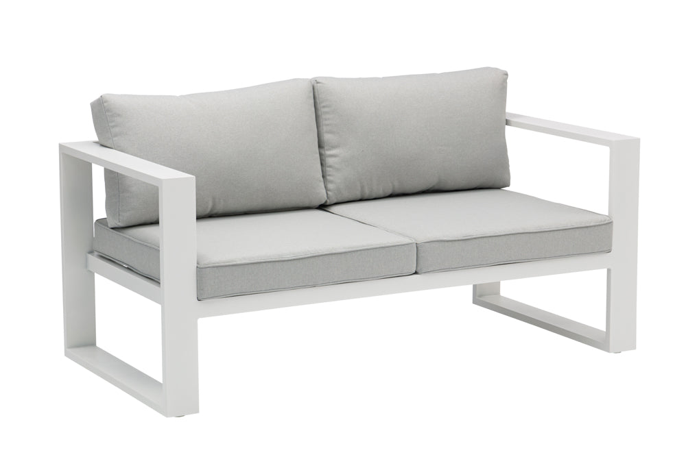 Sofá 2 plazas Niland aluminio blanco y cojinería gris claro | Kubu #