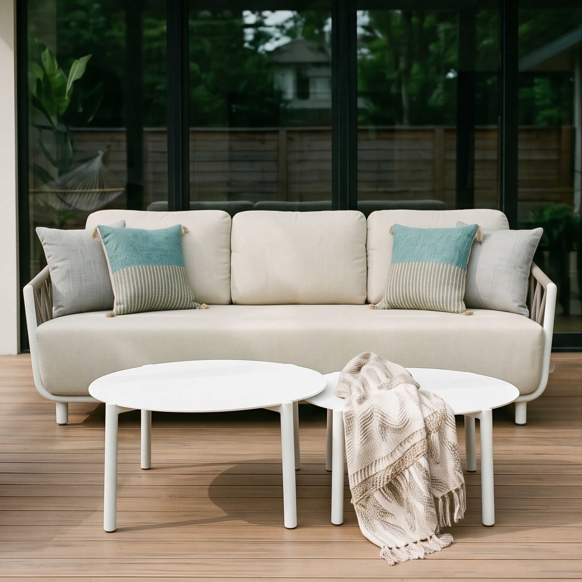 Sofá 3 plazas Carson aluminio blanco textil beige | Kubu #